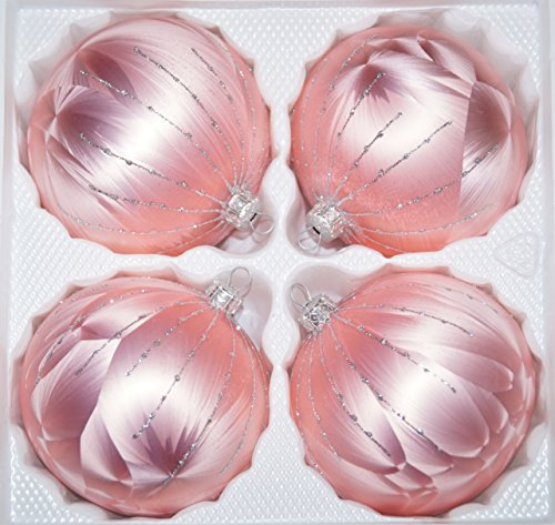 4 TLG. Glas-Weihnachtskugeln Set 12cm Ø in Ice Rosa Silber Regen - Christbaumkugeln - Weihnachtsschmuck-Christbaumschmuck 12cm Durchmesser