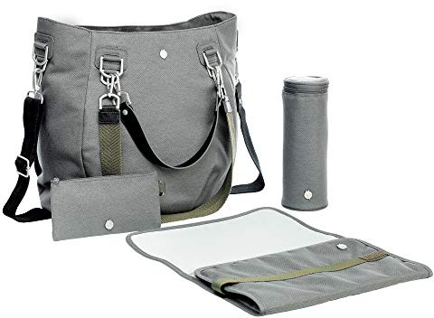 Lässig Sac à langer - Green Label Méli mélo anthracite - Sac à langer Multifonctionnel pour Maman Pratique avec porte biberon isotherme et un matelas à langer imperméable, poche grand et superbe