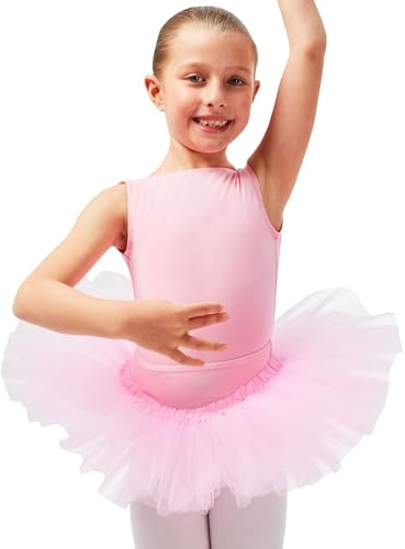 tanzmuster Ballettrock Mädchen Tutu - Pia - DREI Lagen Tüll weicher, Baumwollbund - Ballett Tuturock für Kinder in rosa, Größe:92/98