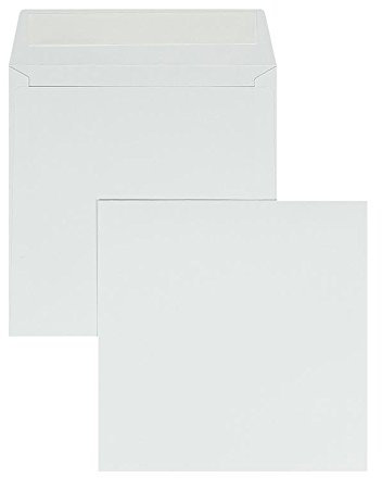 Blanke Briefhüllen 100 Stück, Briefumschläge, 200 x 200 mm, Haftklebung mit Abziehstreifen, Gerade Klappe, 100 g/qm Offset, Ohne Fenster, Weiß