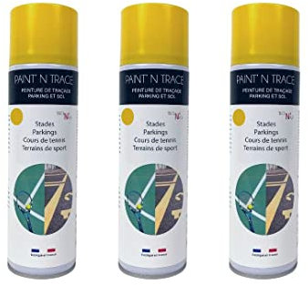 Tech'N'Fast PAINT'N TRACE : Peinture de traçage de lignes de parkings, terrains de sport et marquage de sécurité -Lot de bombes de peinture jaune de traçage 500ml (jaune)