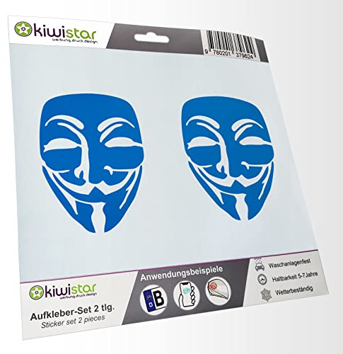 - 2X Kennzeichenaufkleber -Anonymous Maske Aufkleber für Auto, Laptop, Fahrrad, LKW, Motorrad Mehrfarbig JDM Decal Racing