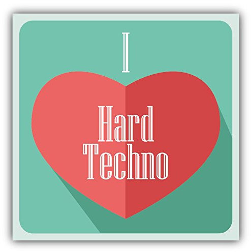 I Love Hard Techno Heart Music Hochwertigen Auto-Autoaufkleber 12 x 12 cm