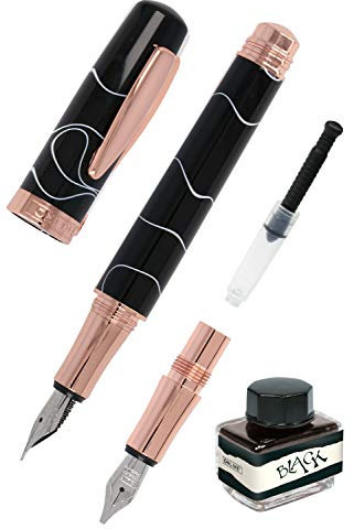 Online Kalligrafie-Set Bohemian Art Black Rose I Füller aus Kunstharz und Acryl I austauschbare Schönschreib-Federn M (medium) & 1,4 mm I inkl. Tintenkonverter und Tintenfass I in Geschenkbox, 44039