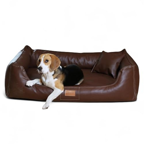 tierlando® Hundebett Maddox Komfort aus Kunstleder mit herausnehmbarer Matratze, Elegantes Hundesofa in Premium-Qualität für höchsten Schlafkomfort Größe: 150x100cm | Farbe: 01 Braun