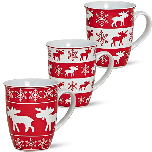 matches21 Tasses élans de Noël Tasses de 3 Gobelets Pièces Rouge/Blanc en Porcelaine fabriqué par 10 cm / 250 ml