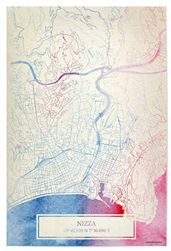 artboxONE Poster 30x20 cm Städte Nizza Frankreich Map Rose and Serenity I - Bild städte stadtkarte städte
