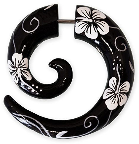Fly Style - 1 Stück - Fake Piercing Spirale - Hibiskus Blüten, Farbwahl:schwarz/weiß