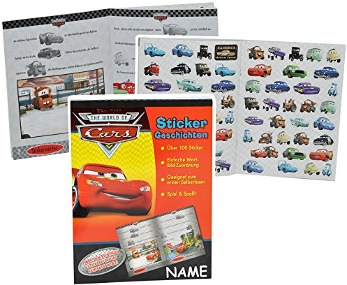 alles-meine.de GmbH Lese - Lern - Buch mit 100 Sticker + Geschichten - Cars Lightning McQueen incl. Name -Autos Cars Auto ideal zum Lesen Lernen - Aufkleber für Jungen Stickern L..