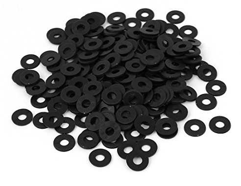 sourcing map 200 Stück Kunststoff Runde Unterlegscheibe Dichtung Distanzring Dichtring Schwarz M4x10mmx1mm