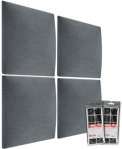 mollis Lot de 4 panneaux muraux matelassés décoratifs, carrés, pour tête de lit ou protection contre les chocs, réduction du son et amélioration de l'acoustique, en mousse, 30 x 30 cm, anthracite