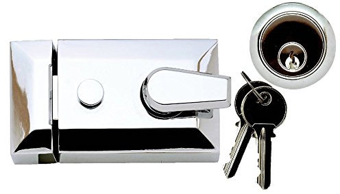 YALE Type Narrow Deadlocking Night Latch Polished Chrome Cylinder + 2 Keys