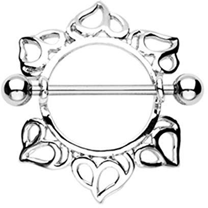 Paula & Fritz® Brustwarzen-Piercing Brustpiercing Frau Maenner Intimpiercing Mann Nippelpiercing Schild Keimende Herzen Silber Edelstahl Chirurgenstahl 316L KFV730