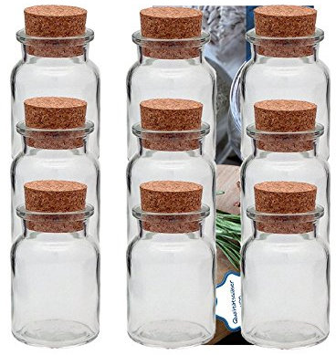 Vitrea 18er Set Gewürzgläser 150ml Etiketten zum beschriften mit Korkverschluss Glasdosen, Teedosen für Gewürze, Salz, Gastgeschenke, usw inkl