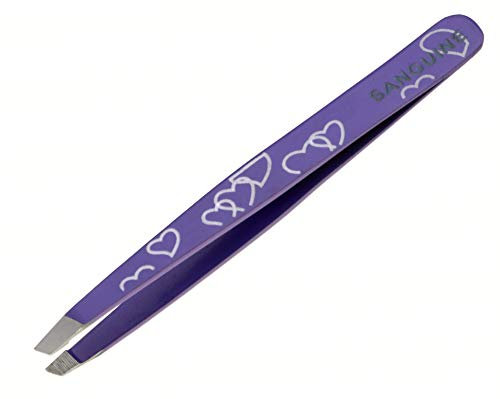 Pince à épiler professionnelle biseautée motifs cœurs violet / rouge / rose