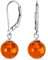 Einfache Runde Basis Edelstein Honig Cognac Bernstein 8MM Perlenkugel Tropfen Ohrringe Für Frauen Teenager Klappverschluss .925 Sterlingsilber