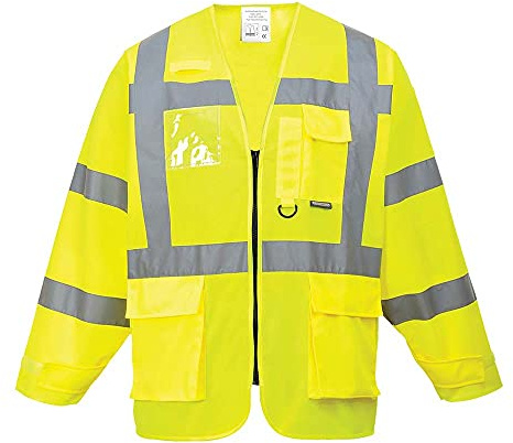 Portwest S475 Hi-Vis Executive Jacket Phone and Pen Holder Pocket Warp Knit | Yellow, 2X Large, EN ISO 20471 Class 3, Secure Fit, 100% Polyester, Front Zip Opening, Reflective Tape, Radio Loop, Rail