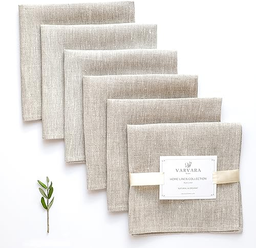 Varvara Home 6 Leinenservietten - 6 Stoffservietten Leinen Servietten - Leinenservietten Natur - Servietten aus Leinen Beige 6-Pack 45x45 cm
