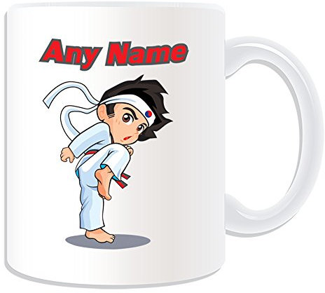 Regalo personalizzato – taekwondo nero capelli tazza, motivo: arti marziali, bianco) – qualsiasi nome/messaggio personalizzato – Kung Fu coreano Corea