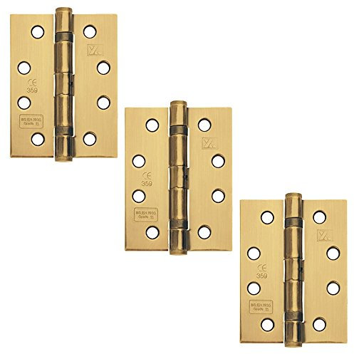 3 x Grade 11 Fire Rated Ball Bearing Door Hinges CE Rated Polished Electro Brass