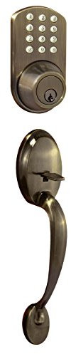 MiLocks BTF-02AQ Digital Deadbolt Door Lock and Passage Handle Set Combo with Keyless Entry via Keypad Code for Exterior Doors, Antique Brass