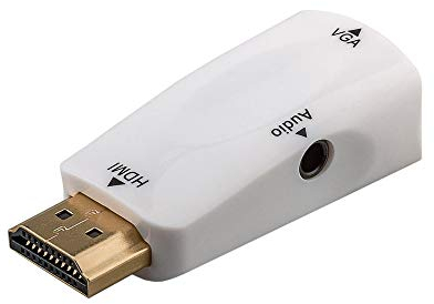 Goobay 44793 Kompakter HDMI / VGA Adapter inkl. Audio, HDMI-Stecker (Typ A) auf VGA-Buchse (15-polig) + Klinke 3,5 mm Buchse (3-Pin, Stereo) vergoldet, weiß