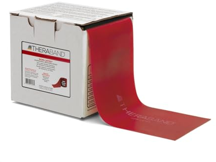 Thera-Band Professional Non-Latex Resistance Bands for Rehabilitation, Portable Fitness and Workout, Home Exercise, 50 Yard Roll Dispenser Box, Red, Medium, Beginner Level 3