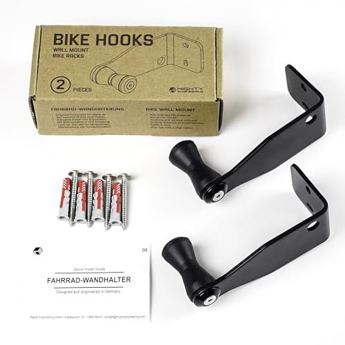 Mighty Engineering Bike Hooks – 2er-Set Wandhaken für vertikale Fahrradaufhängung, mit PU-Felgenschutz E-Bike geeignet