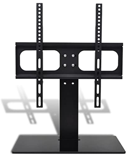 vidaXL Pedestal TV Stand - Black, Fits 26-42 Inch Screens, Adjustable Height, Powder-Coated Steel & Tempered Glass Base, Max VESA 400x400, 30kg Capacity