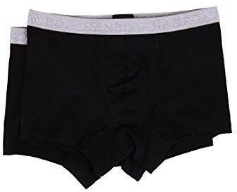HANRO Men's Cotton Essentials 2-Pack Boxer Brief, Black, Small