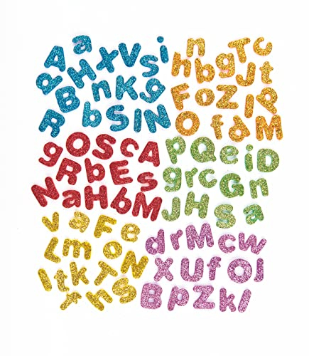 Baker Ross Selbstklebende Schaumstoff-Glitzer-Buchstaben - glitzernd - zum Basteln für Kinder - ideal für Schriftzüge und als Dekoration - 850 Stück, 1cm-1.5cm, Sortiert