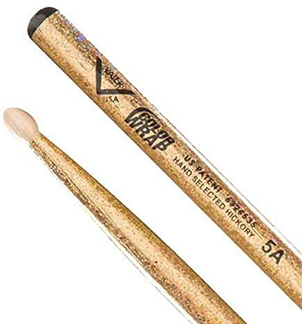 Vater Percussion Color Wrap 5A Drumsticks, Gold Sparkle, Nylon Tip