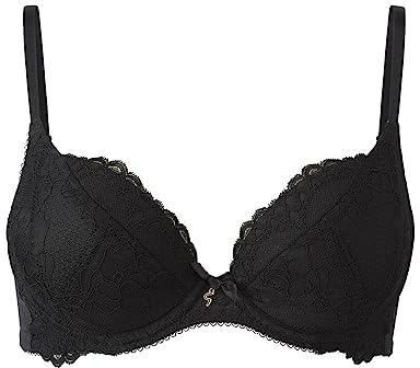 Gossard Women's Superboost Lace Padded Plunge Underwire Bra - Push Up Effect- Removeable Padding, Black (Black), 44E, 1 Piece