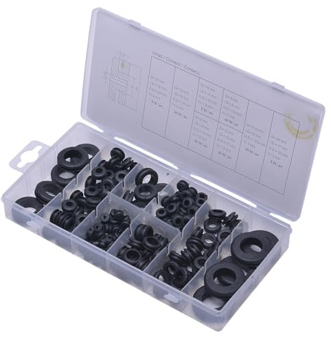 SW-Stahl S8112 Gummi-Durchgangstüllen-Set - 180-teilig, Schwarz | Sortiment an Kabeldurchführungen aus Gummi - 18 verschiedene Größen für Werkstattbedarf und Kleinteilesortiment