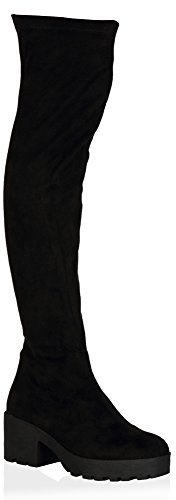 My1stWish Mid Block Heel Over The Knee Boots Women's Black Suede Size 5