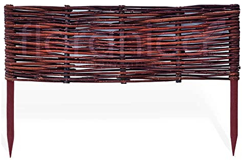 Floranica 1 Stück Beetbegrenzung aus Weide 10 cm x 30 cm Rasenkante aus Weidengeflecht Beeteinfassung Rasenkante Beetzaun Weidenzaun Palisade Abtrennung von Blumenbeetwegen Gartenbeeten