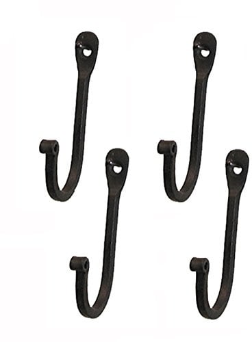 Ganchos estilo colonial americano en hierro forjado, curvado rústico para decorar una pared.