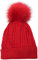 styleBREAKER Damen Feinstrick Bommelmütze mit Zopfmuster, Kunstfell Bommel Mütze, gefütterte Winter Strickmütze 04024100, Farbe:Rot