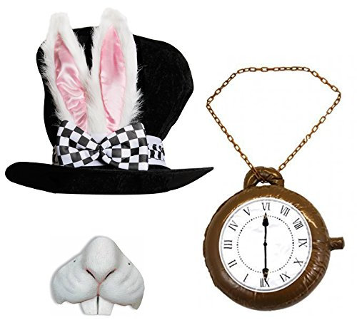 HASENHUT SET ERHALTBAR IN VERSCHIEDENEN AUSFÜHRUNGEN || NUR DER HUT || DER HUT UND EINE GUMMI HASENNASE || DER HUT MIT EINER GROßEN UHR || ODER DAS KOMPLETTE SET - DER HUT + DIE GUMMI NASE UND DIE GROßE UHR ||= VON ILOVEFANCYDRESS