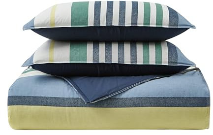 Nautica - Queen Comforter Set, Reversible Cotton Bedding with Matching Shams, Medium-Weight, Oeko-Tex Certified (Dover Blue)