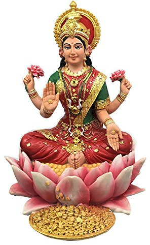 PT Pacific Trading Lakshmi Hindu-Göttin auf Lotus-Statue, Skulptur