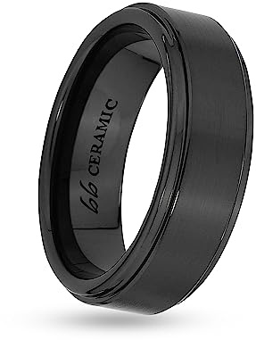 Boston Bay Diamonds Men's Black Ceramic 7mm Raised Center Comfort Fit Wedding Band Ring, Size 9.5
