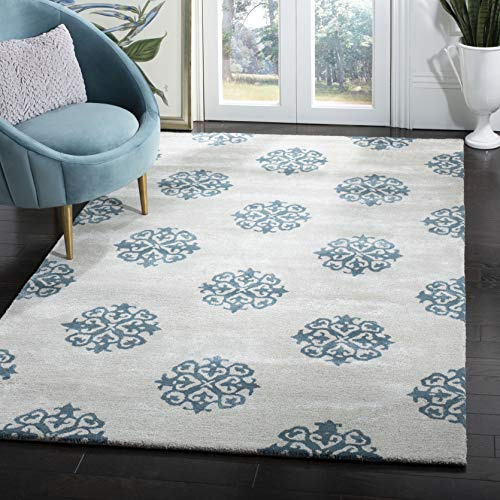 SAFAVIEH Zeitgenössische Teppich für Wohnzimmer, Esszimmer, Schlafzimmer - Soho Collection, Kurzer Flor, Silber, 107 X 168 cm