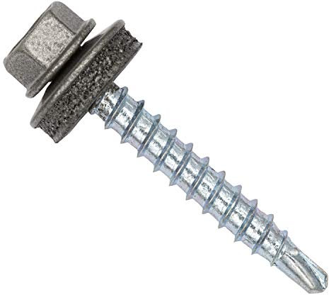 Color-Head Trapezblechschrauben 100 Stück, Farbe Graualuminium RAL9007, 4,8x35mm, Bohrschrauben, Blechschrauben mit EPDM-Unterlegscheibe, Dachschrauben verzinkt für Trapezblech & Blechdach