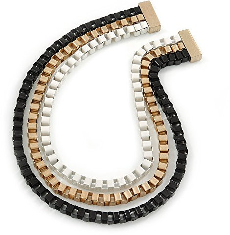 Nero/Oro spazzolato/bianco Square Link Layered collana con chiusura magnetica – 43 cm l