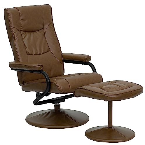 Flash Furniture Lehnsessel mit Polsterhocker, modern, Gestell mit Leder umwickelt, Metall, Palomino, 72 x 58 x 39 cm