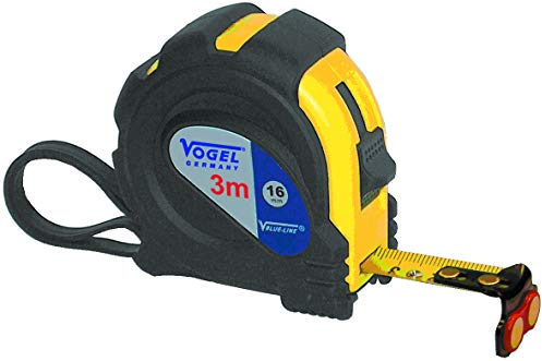 Vogel Germany Taschen-Bandmaß (Messlänge 3 m, 16 mm Querschnitt, Teilung mm, mit Magnetpunkten, gummiertes Gehäuse, Band knickstabil) 141003