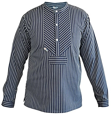modAS Unisex Finkenwerder Fischerhemd Basic Line - Hemd Seemann Skipper Fischer-Hemd gestreift aus Baumwolle mit Breiten Streifen in Blau Größe L