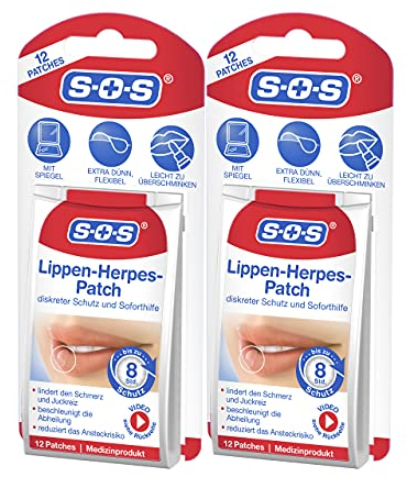 SOS Lippen Herpes Patch | Lippenherpes Bläschen | diskrete Herpes Pflaster: fast unsichtbar + bis 8h Schutz | Brennen & Juckreiz lindern 24 Patches