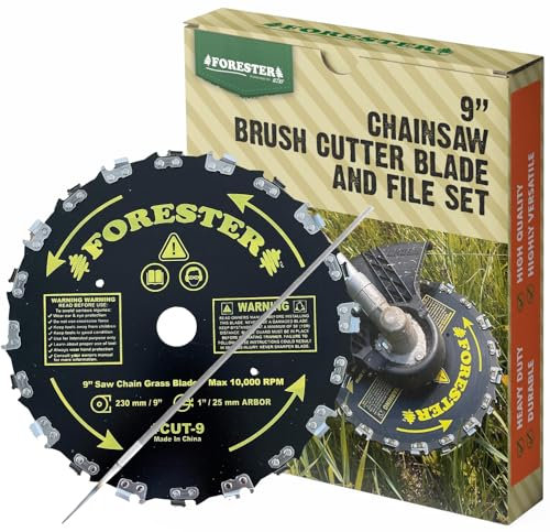 FORESTER Brush Cutter Blades and File Set - Trimmer Chainsaw Tooth Saw Blade - for Trimming Trees, Cutting String, Underbrush, and More - 20 Tooth 9 Circular Brush Blade with 3/16 File